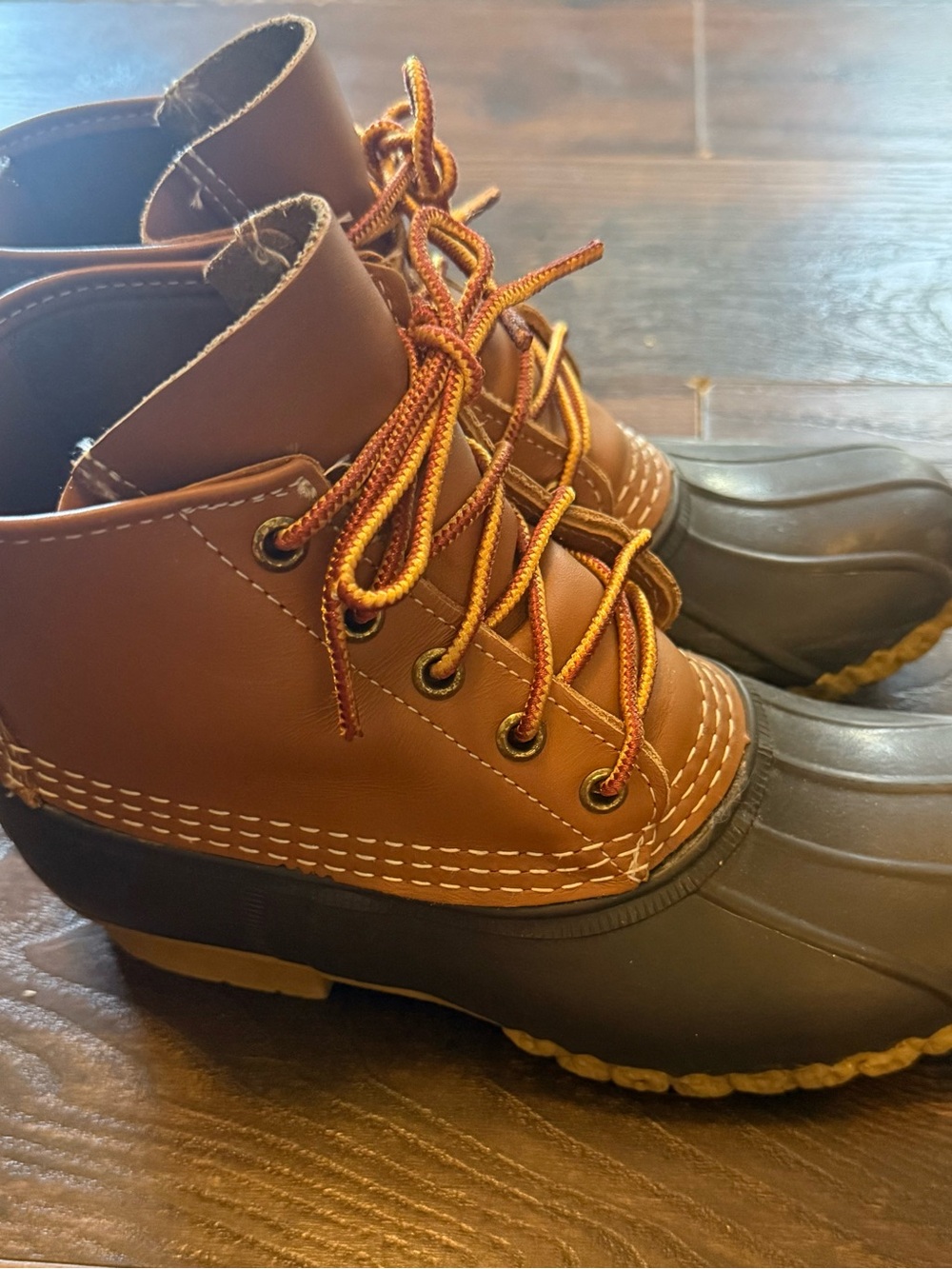 LL Bean Women's 6" Bean Rain Duck Boots~Tan/Brown 5 Eye Rubber Sz 8 USA MADE